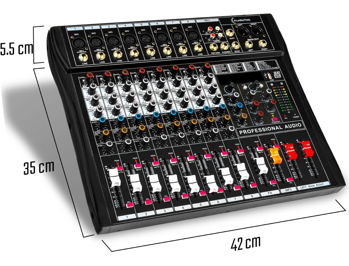 Mezcladora Amplificada Mixer Bluetooth 8 Canales 24 Efectos .