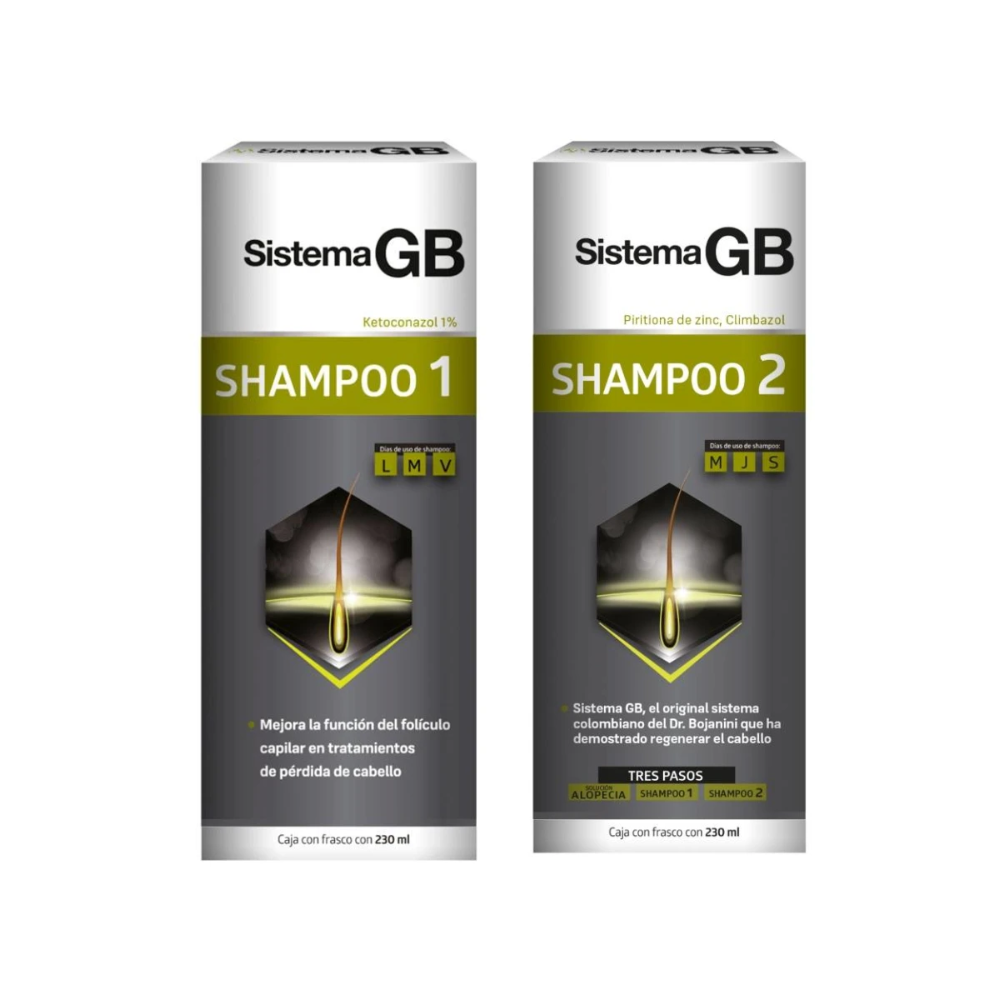 Kit Shampoo Caída Del Cabello Sistema Gb 1 Y 2 De 230ml 2 Piezas