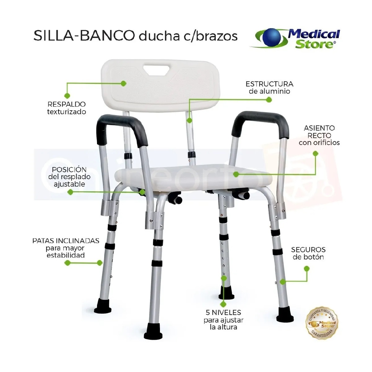 Silla Ducha Aluminio Banco Medical Store Ajustable Brazos Antiderrapante