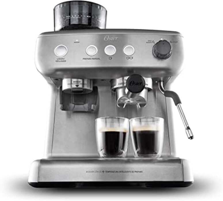 Cafetera Semiautomática Espresso con Molino 2 Tazas Inoxidable