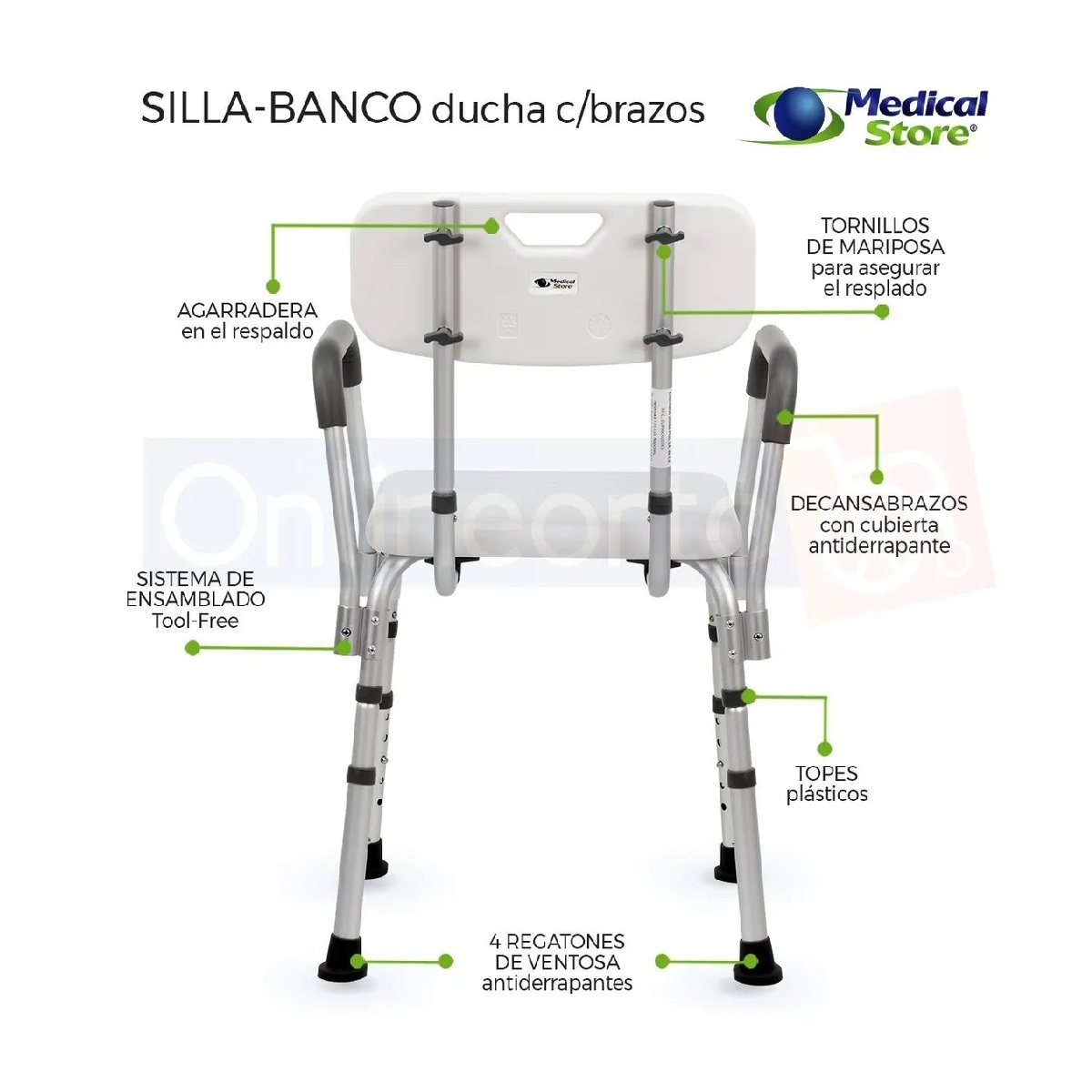 Silla Ducha Aluminio Banco Medical Store Ajustable Brazos Antiderrapante