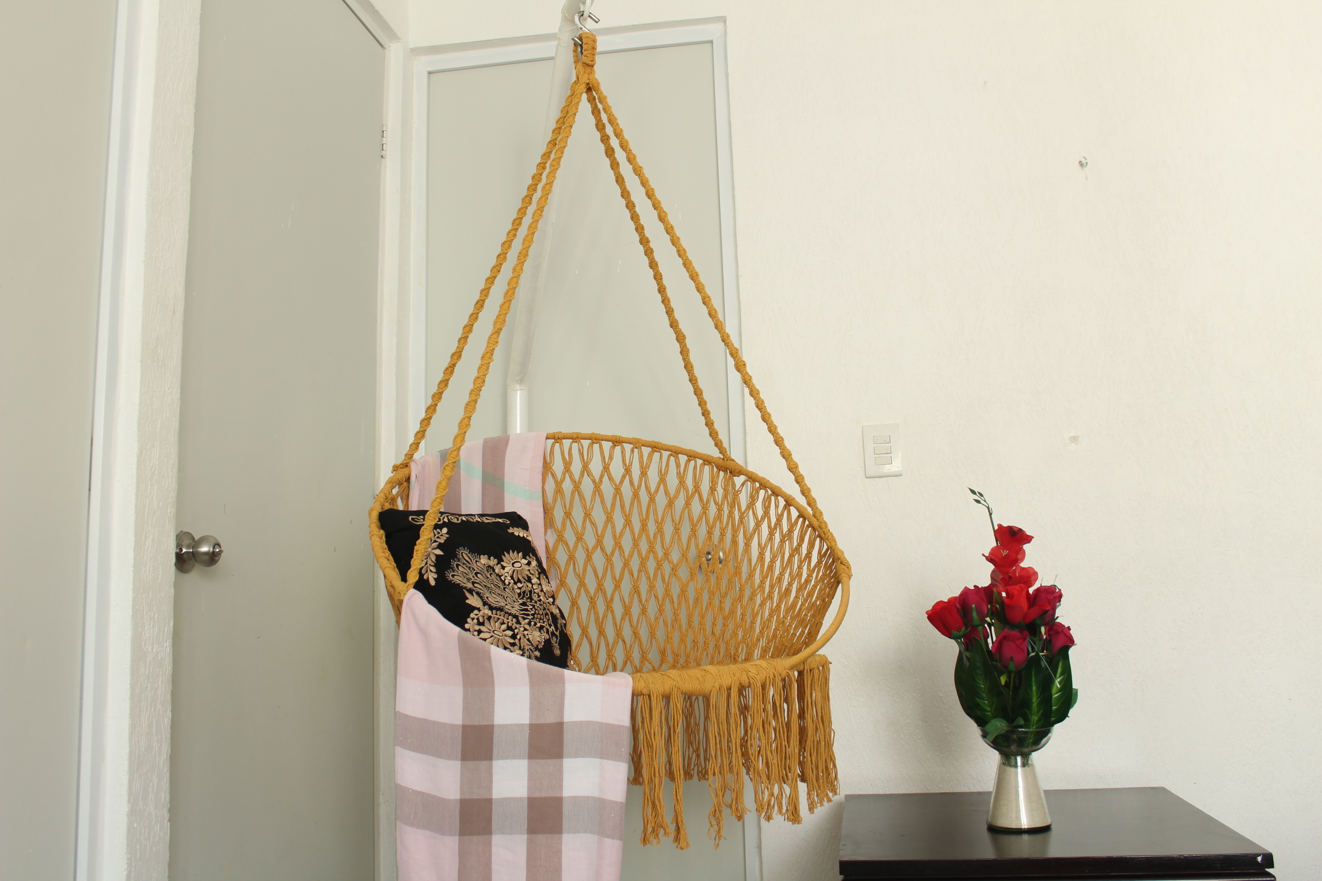 Silla Hamaca Columpio Circular de Algodón Con Macramé Artesanal.