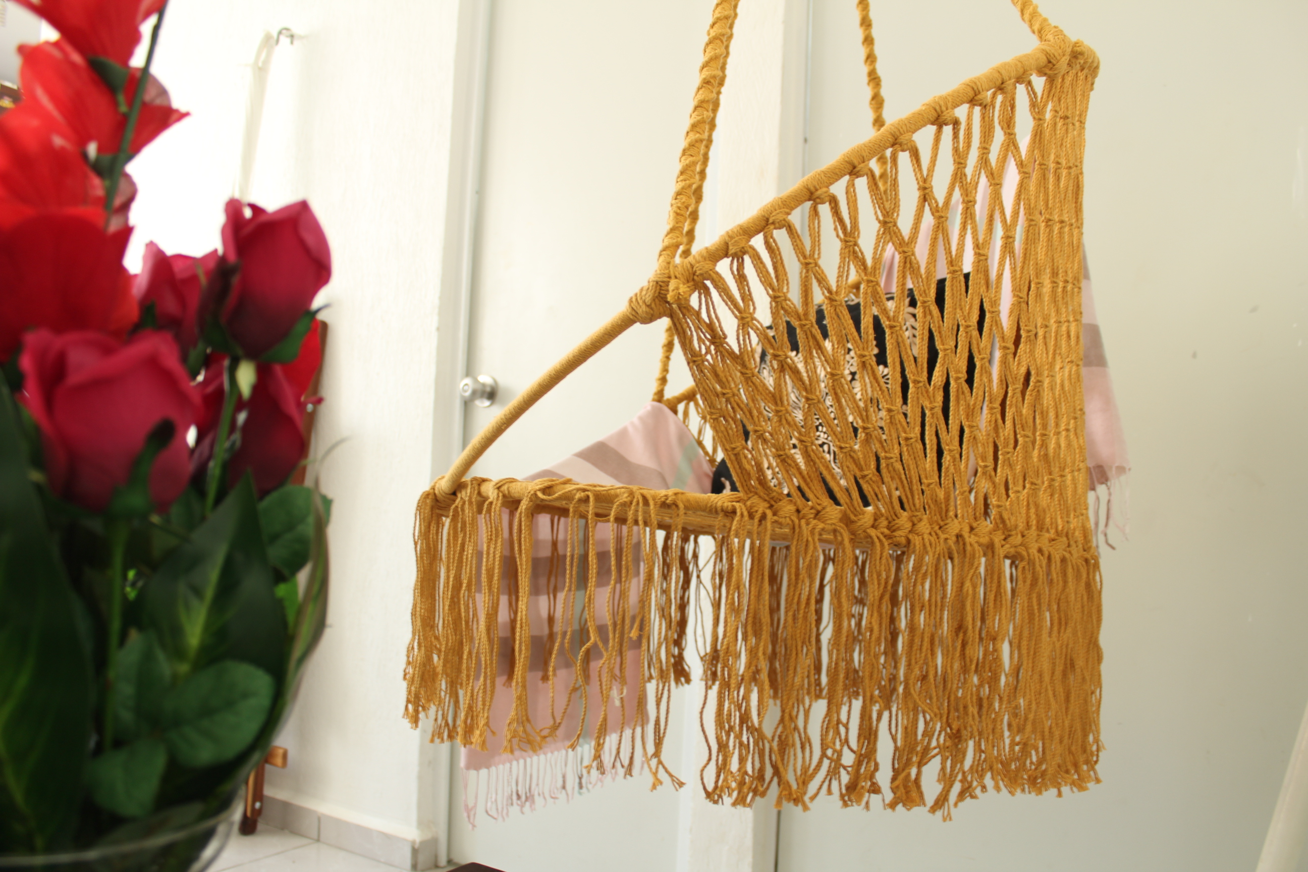 Silla Hamaca Columpio Circular de Algodón Con Macramé Artesanal.