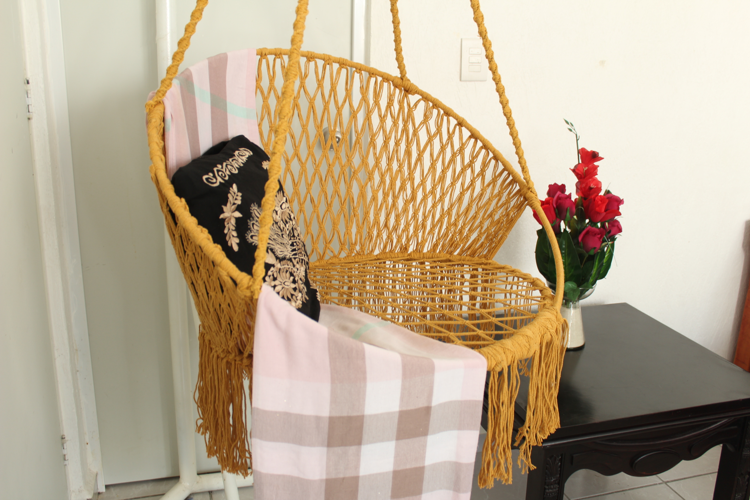 Silla Hamaca Columpio Circular de Algodón Con Macramé Artesanal.