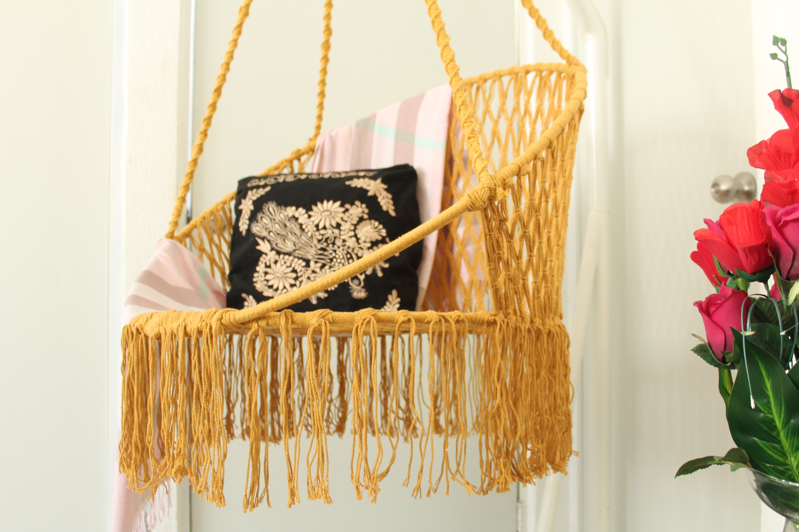 Silla Hamaca Columpio Circular de Algodón Con Macramé Artesanal.