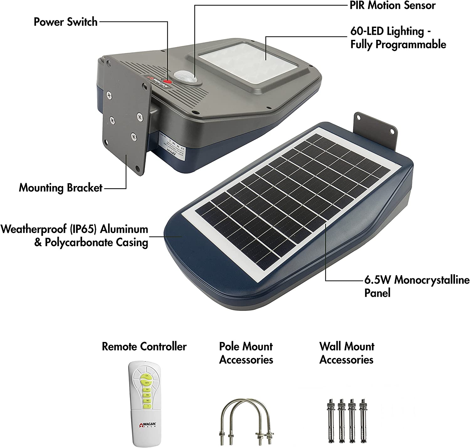 Lámpara solar de 3000 lúmenes con control remoto y sensor de movimiento Wagan Tech 8591