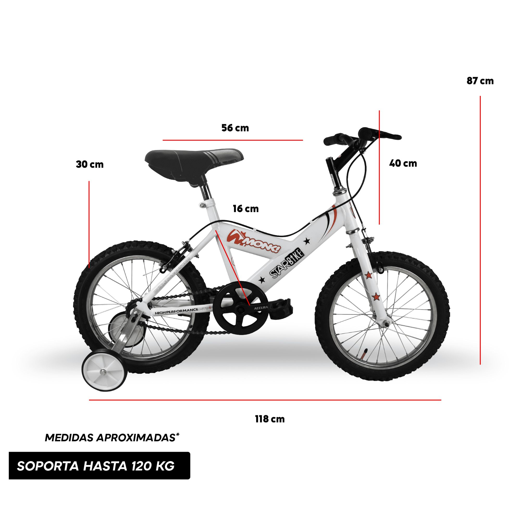 Bicicleta Monk Starbike Rodada 16 De Niño 1 Velocidad C/rda Blanco