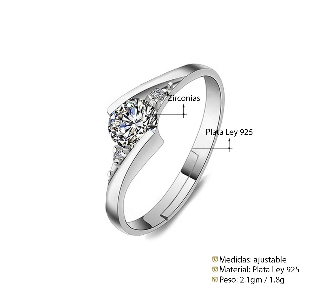 Anillo De Compromiso Plata 925 Ajustable | Amor + Estuche