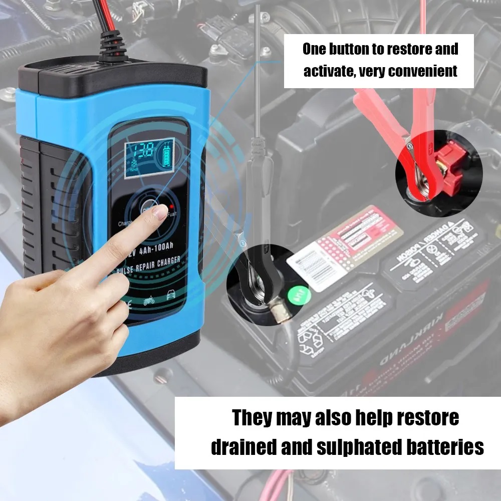 Cargador Inteligente Rápido De Baterías Para Coche moto 12v