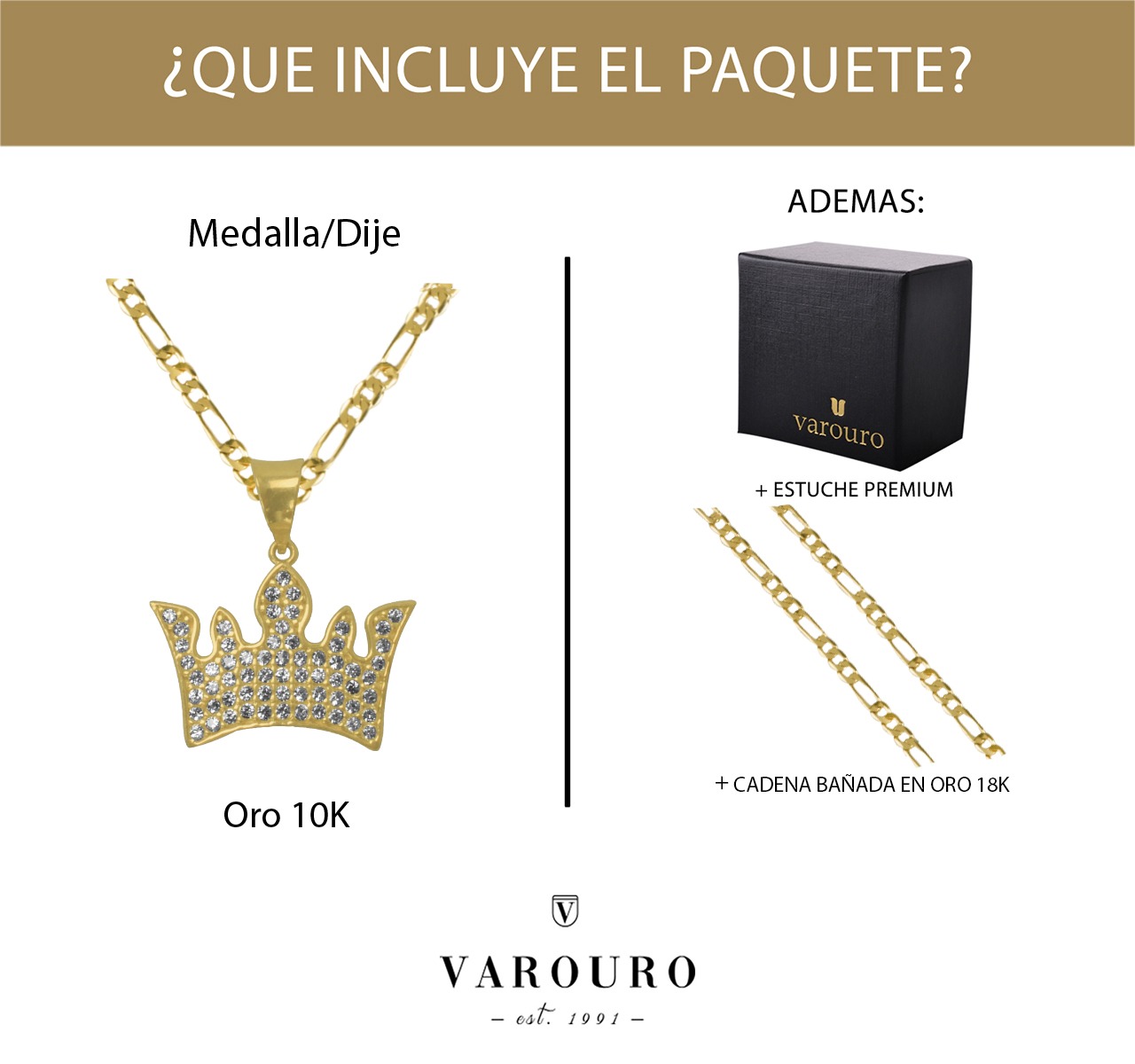 Dije Corona Medalla Oro 10k + Cadena De Regalo