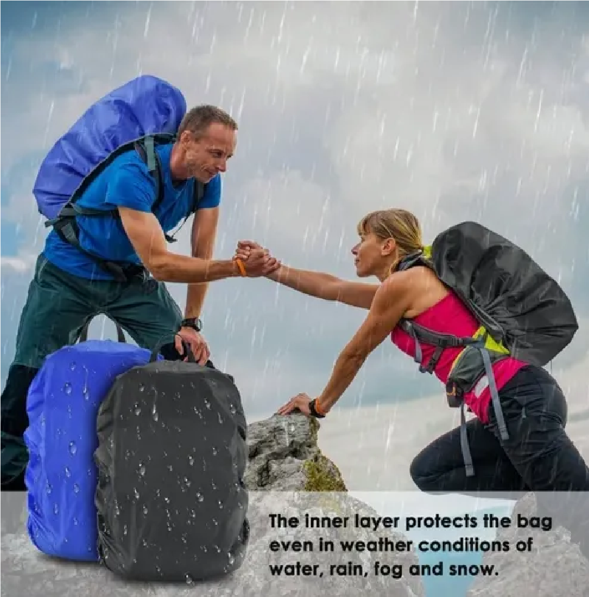 Duo Funda Impermeable Para Mochila Para Senderismo Negro/Azul