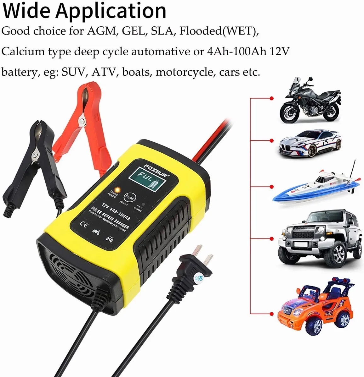 Cargador Inteligente De 12v 6a Para Batería De Auto Moto