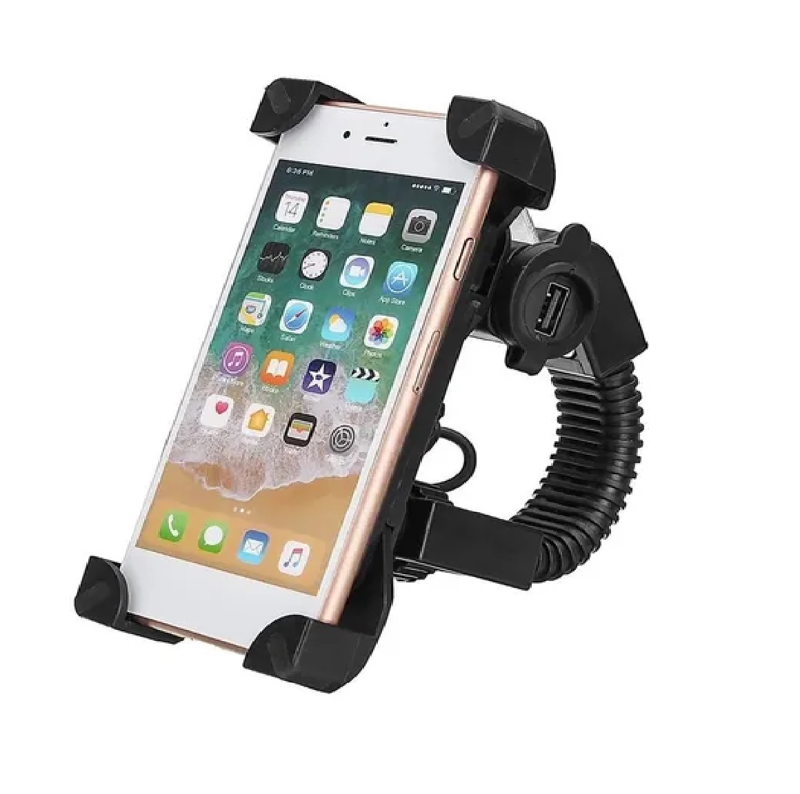 Soporte Abrazadera Porta Celular Cargador Usb Universal Moto
