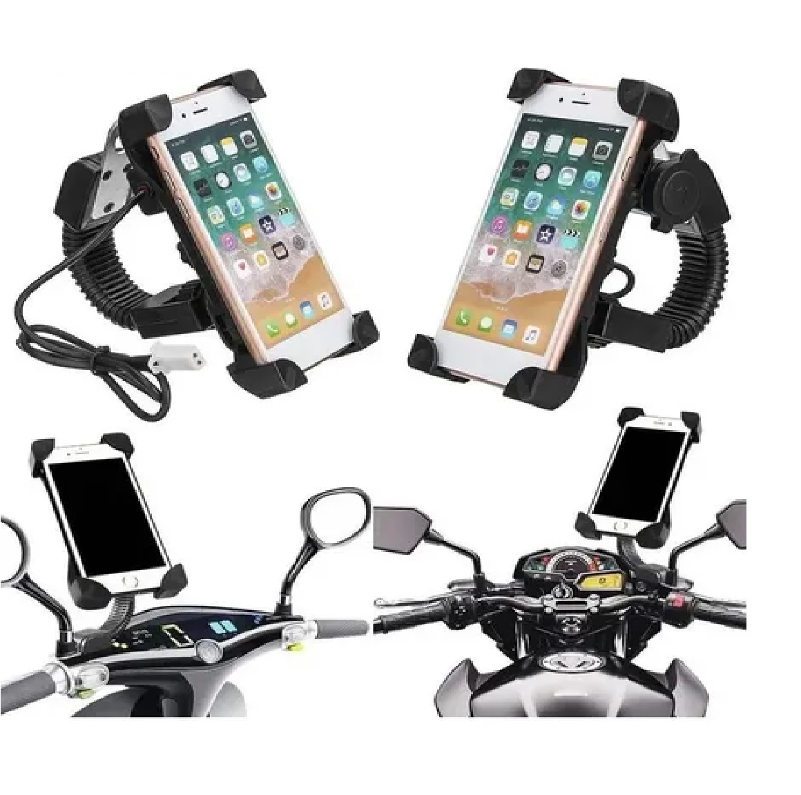 Soporte Abrazadera Porta Celular Cargador Usb Universal Moto