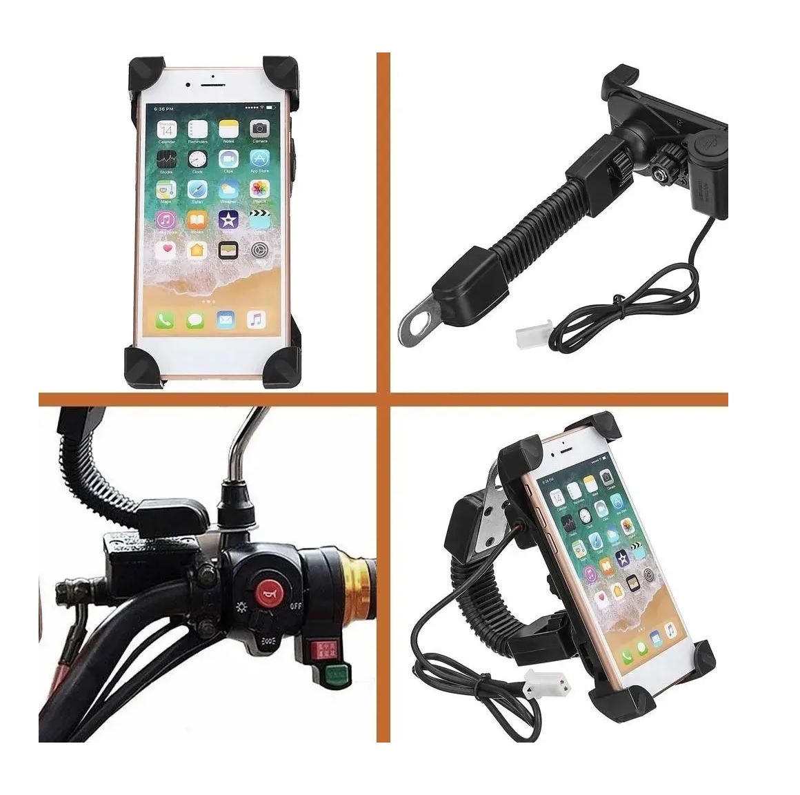 Soporte Abrazadera Porta Celular Cargador Usb Universal Moto