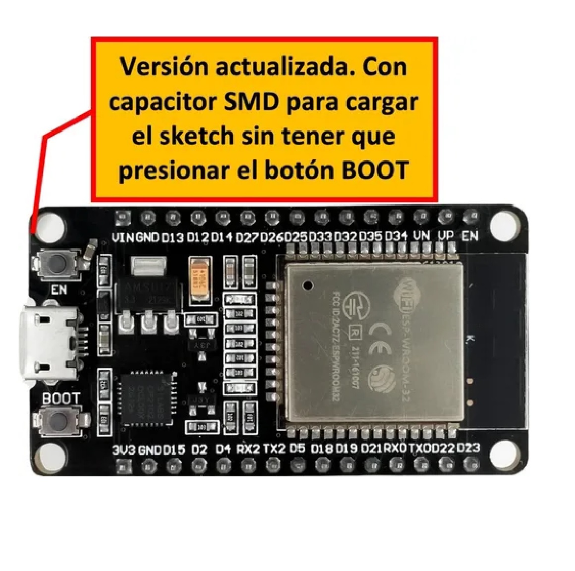 Tarjeta ESP32 de 30 pines con capacitor SMD Con WIFI