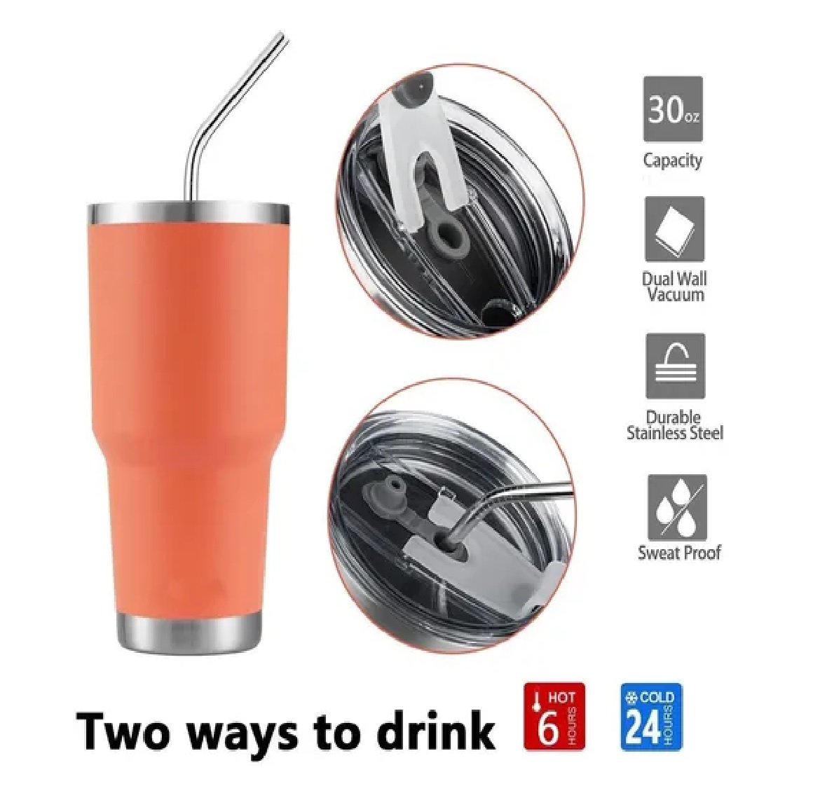 Taza Térmica De Acero Inoxidable De 30 Oz Naranja