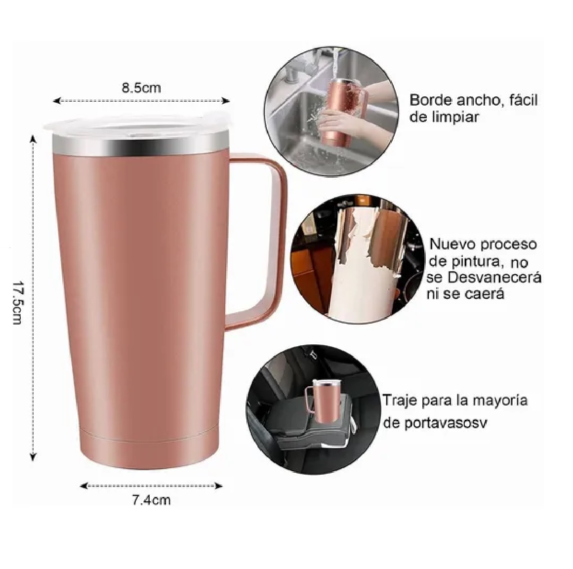 Termo De 24oz Portátil Con Calor Y Frío Oro Rosa