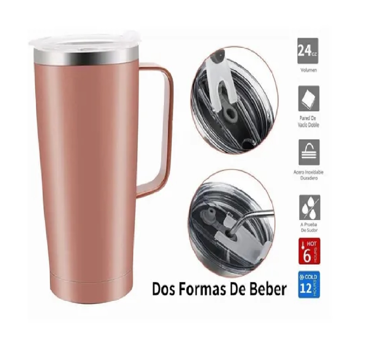 Termo De 24oz Portátil Con Calor Y Frío Oro Rosa