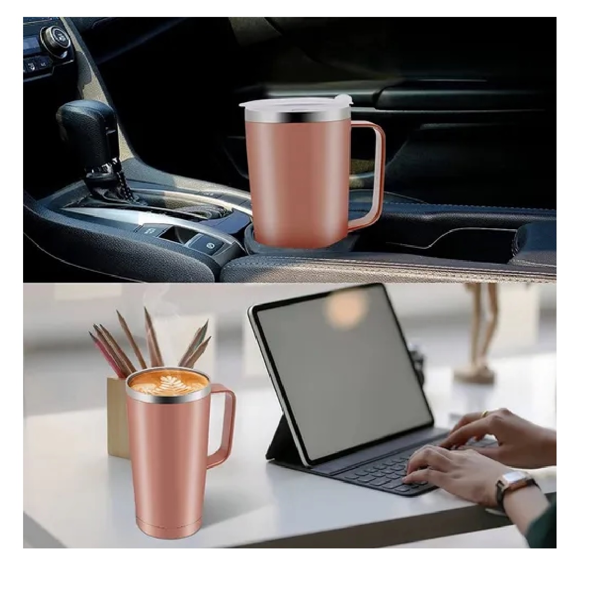 Termo De 24oz Portátil Con Calor Y Frío Oro Rosa