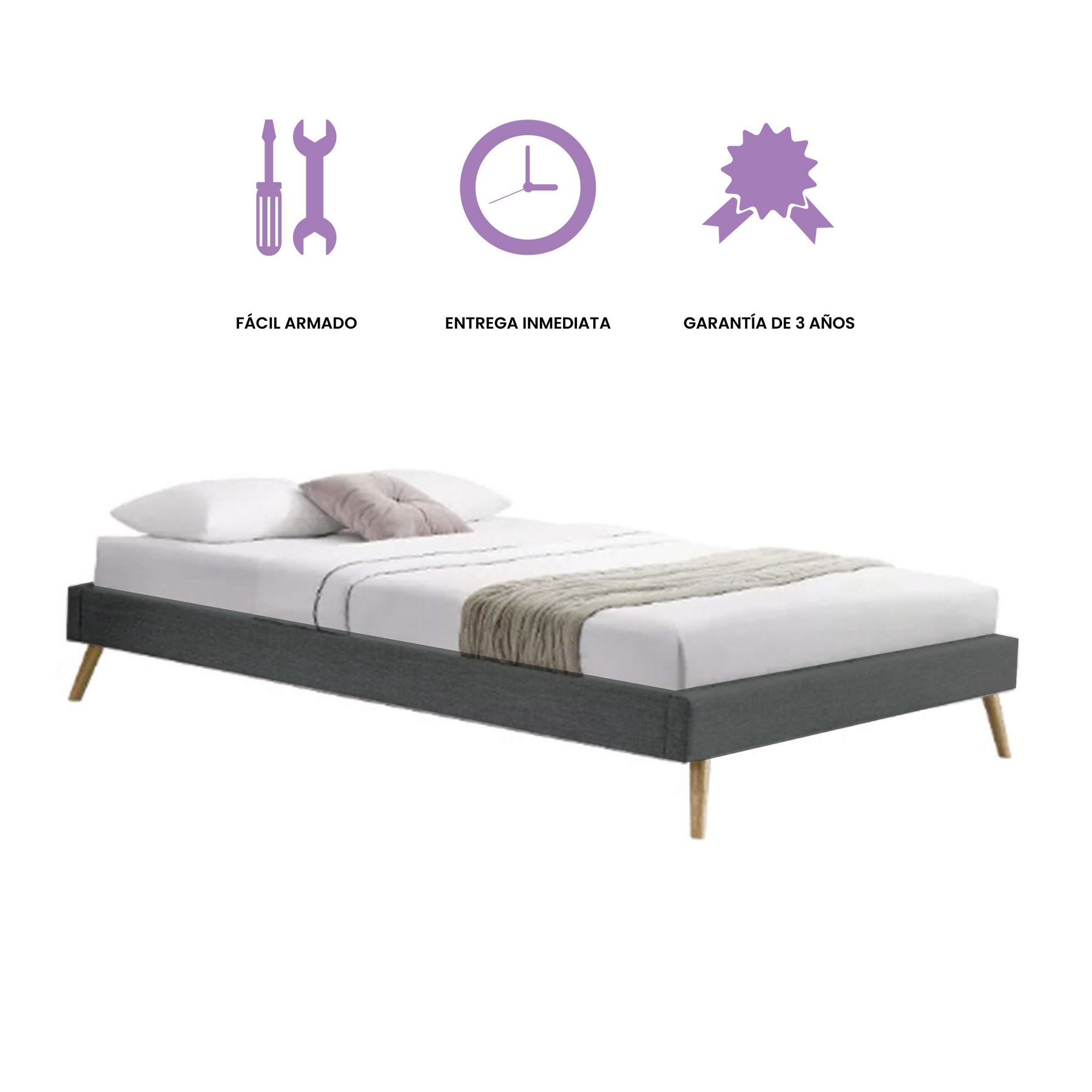 Luft And Drom, Base De Cama Diegrek Matrimonial Gris Obscuro