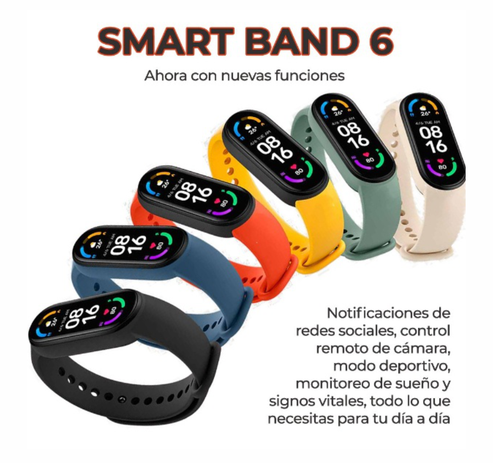 Smart Band Pulsera Inteligente Sensor De Ritmo Cardíaco reloj inteligente notificación de redes sociales modo deportivo NEGRO