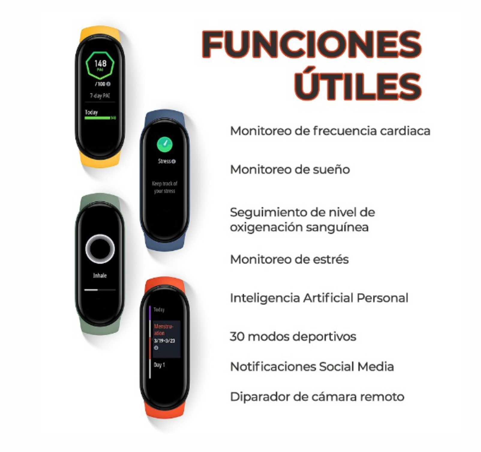 Smart Band Pulsera Inteligente Sensor De Ritmo Cardíaco reloj inteligente notificación de redes sociales modo deportivo NEGRO