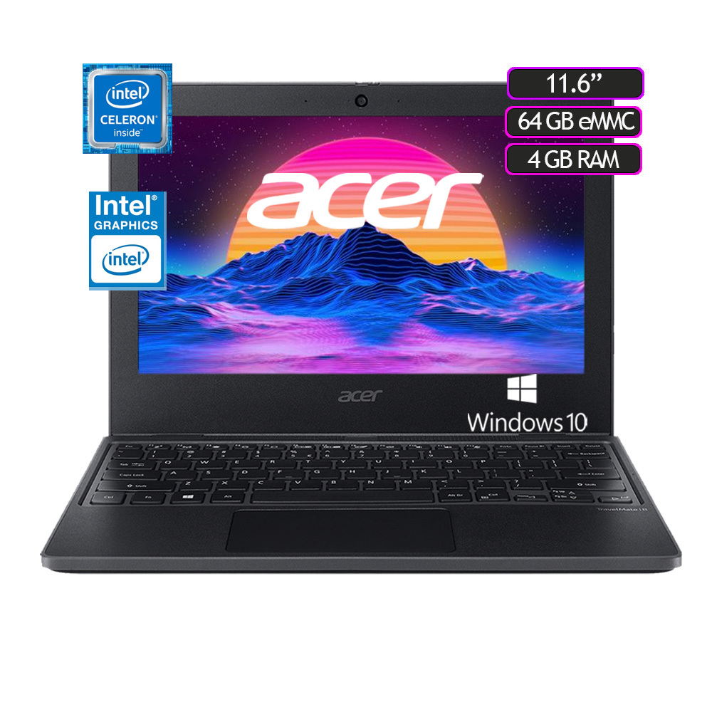 Laptop Acer Travelmate B3 Intel Celeron N4020 Almacenamiento 64GB eMMC Ram 4GB Windows 10 - Negro