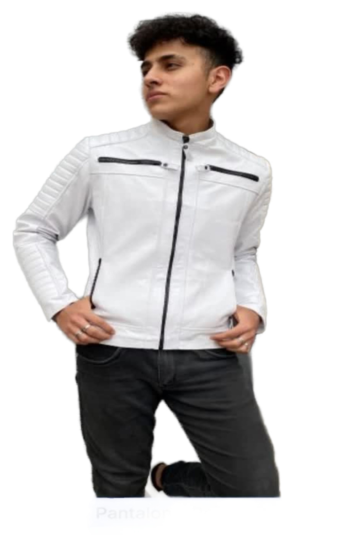 Chamarra Caballero Modelo Matrix piel Blanca legitima Incluye de Regalo un Llavero Monedero de piel