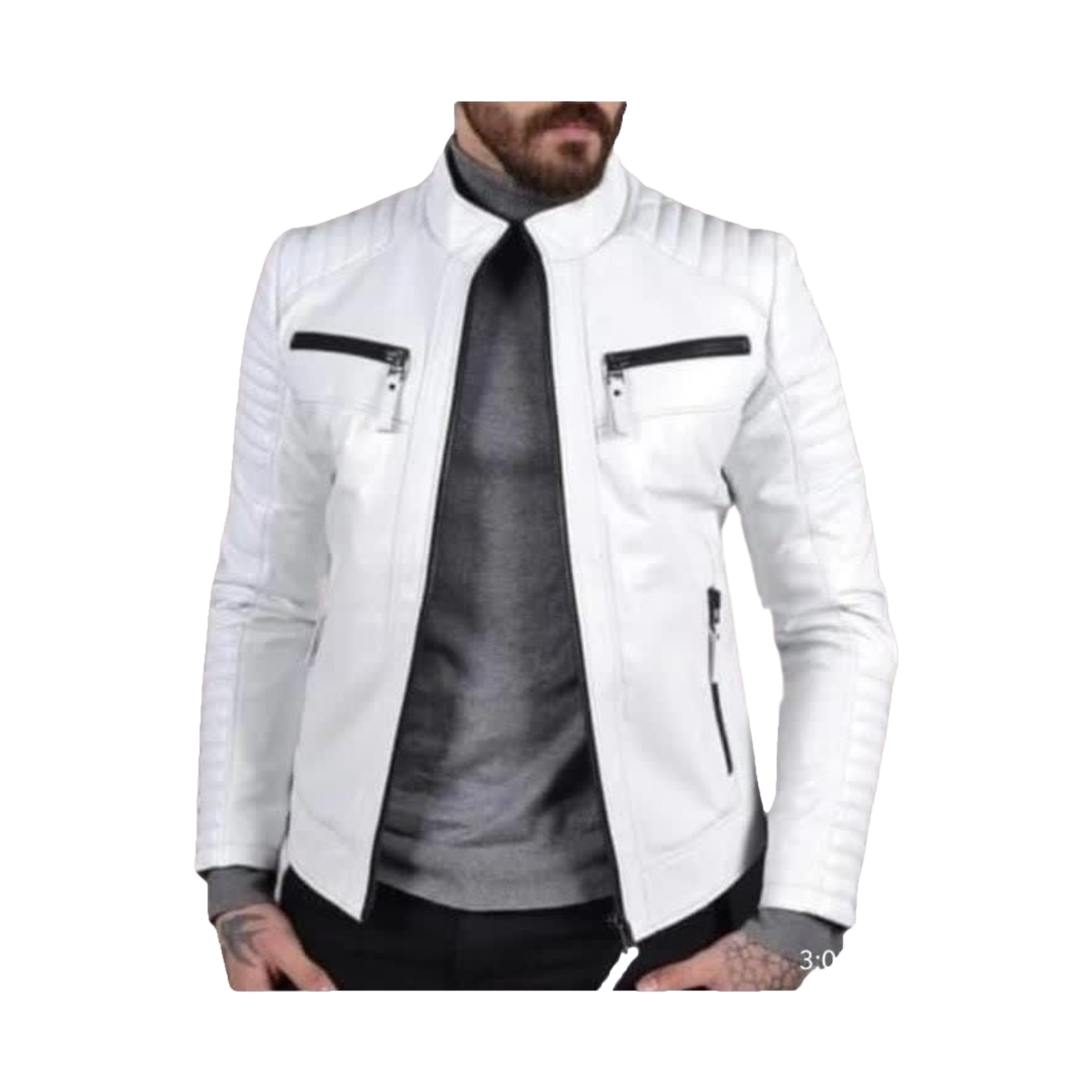 Chamarra Caballero Modelo Matrix piel Blanca legitima Incluye de Regalo un Llavero Monedero de piel