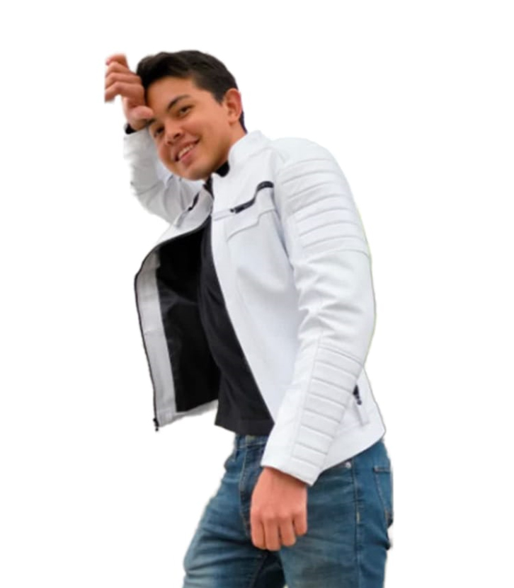 Chamarra Caballero Modelo Matrix piel Blanca legitima Incluye de Regalo un Llavero Monedero de piel