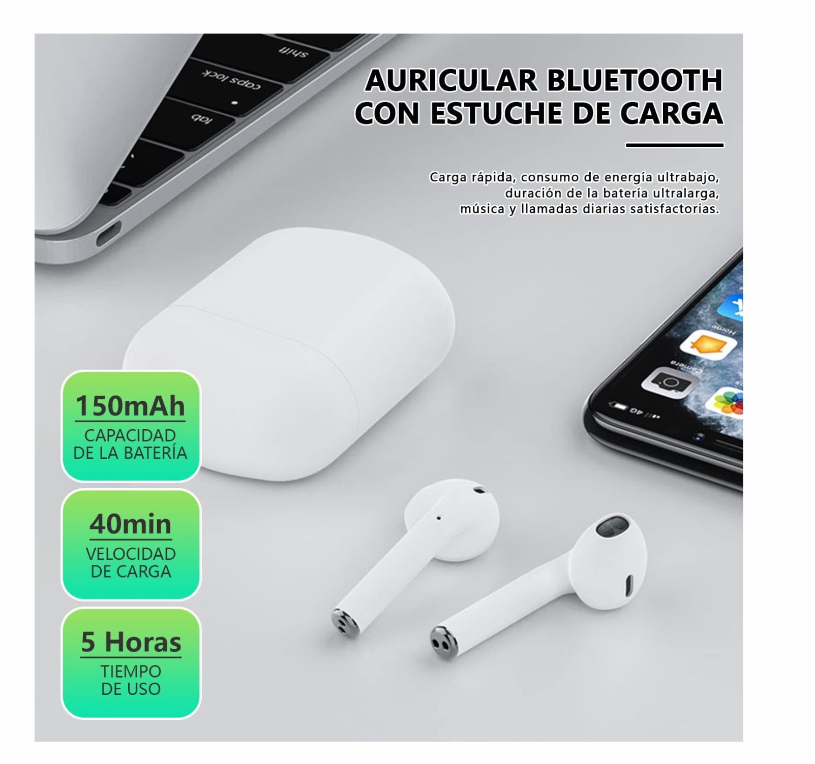 Audífonos inalámbricos bluetooth deportivos tipo airpods Bluetooth manos libres llamadas 