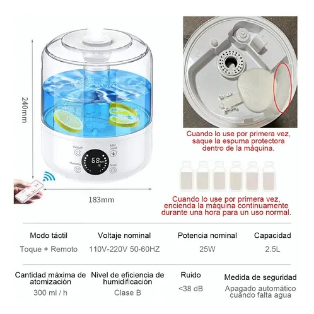 Humidificador Ultrasónico Difusor D/niebla Fría P/bebé 2.5l