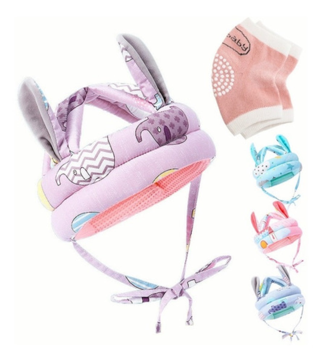 Casco Para Bebes Antigolpes Seguridad Bebes + Rodilleras Purple