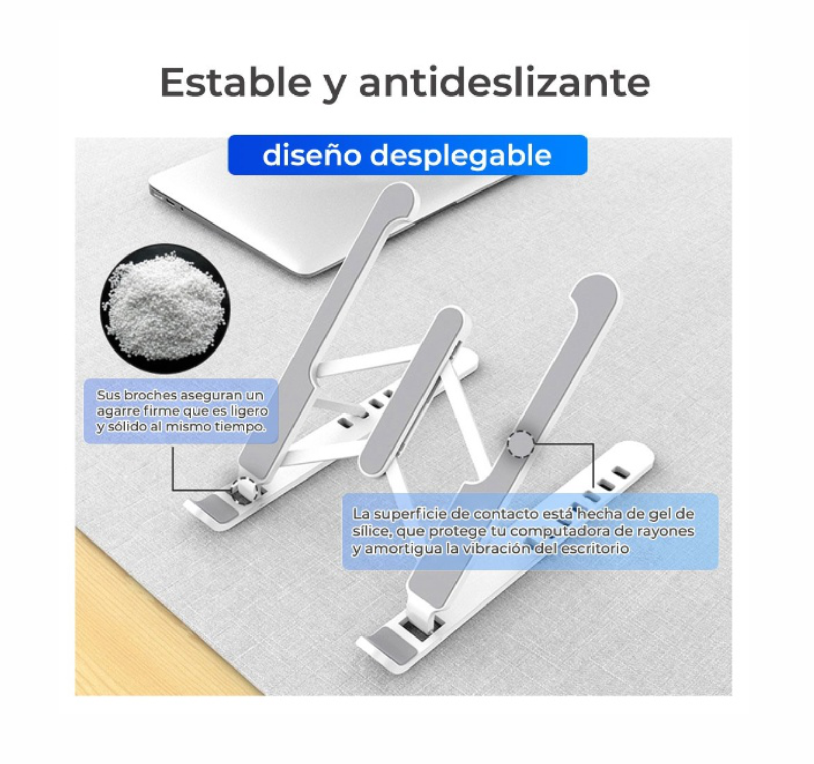 Soporte base para laptop plegable antideslizante altura ajustable ancho y alto Diseño ergonómico alta resistencia