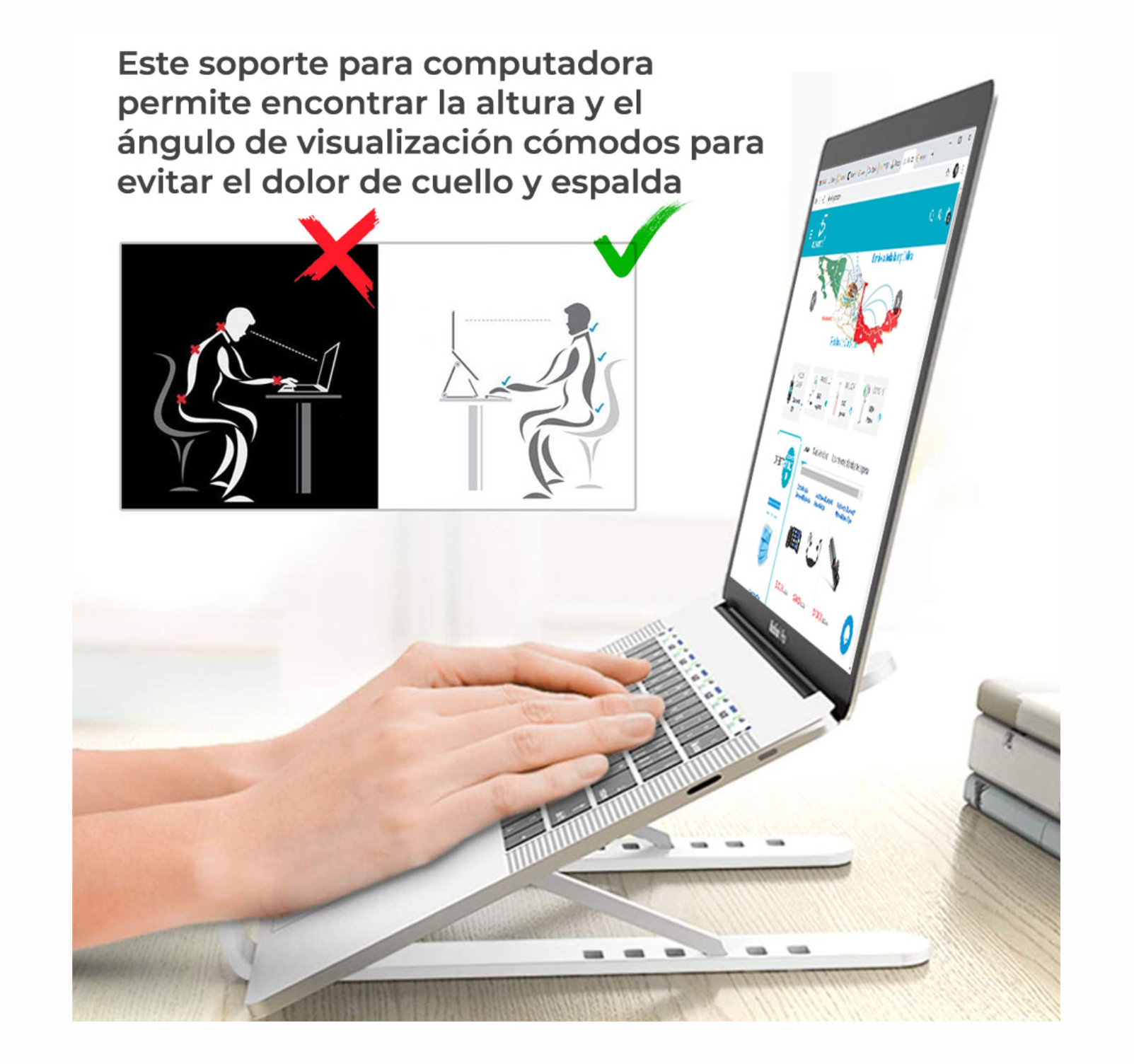 Soporte base para laptop plegable antideslizante altura ajustable ancho y alto Diseño ergonómico alta resistencia