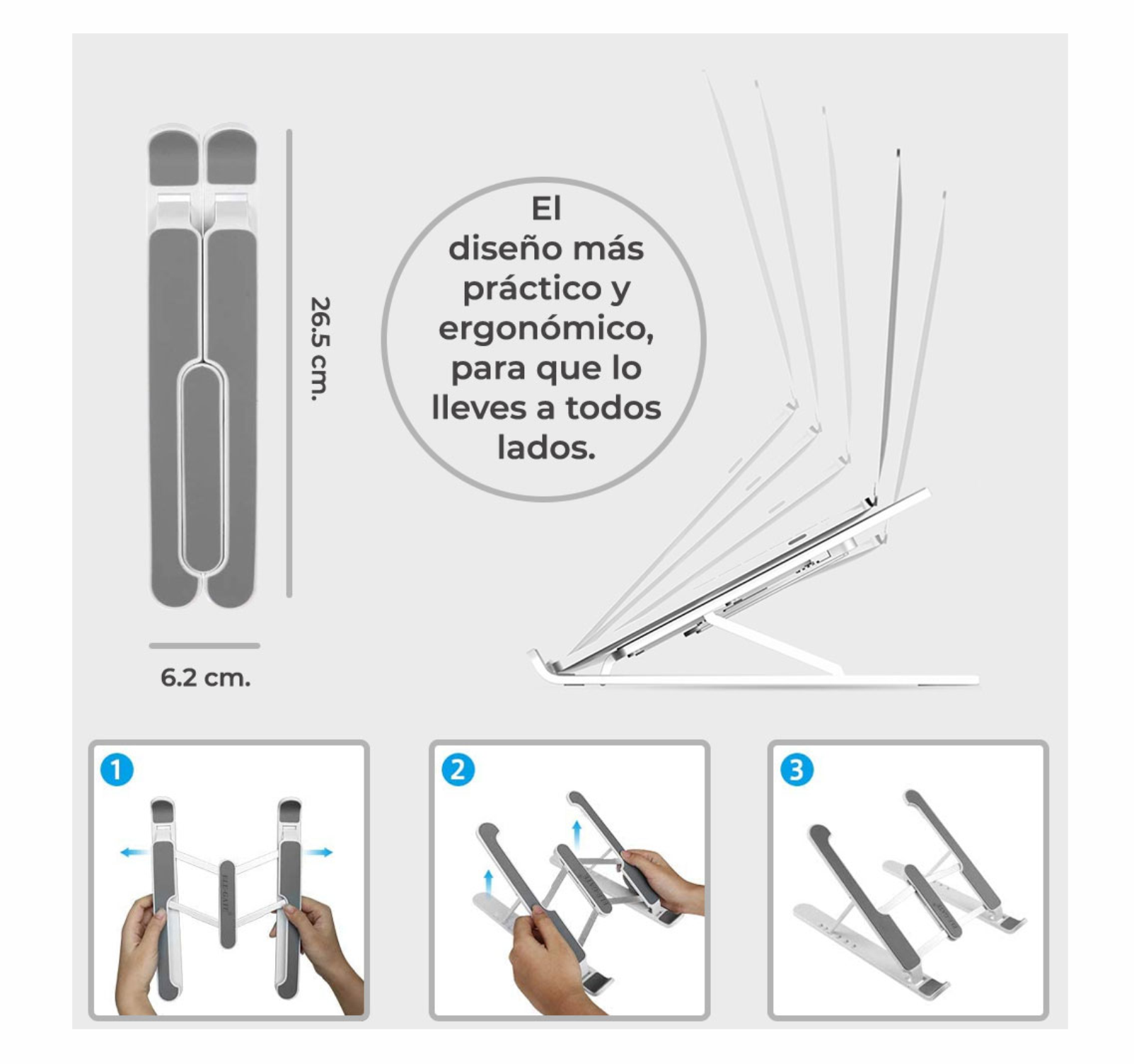 Soporte base para laptop plegable antideslizante altura ajustable ancho y alto Diseño ergonómico alta resistencia