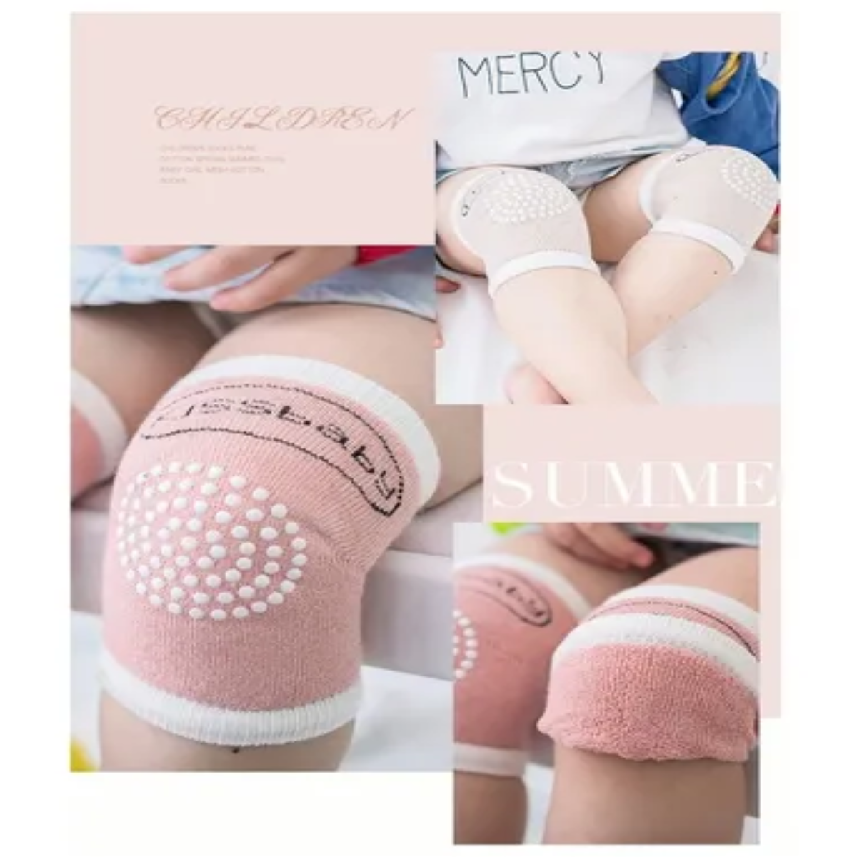 Casco Para Bebes Antigolpes Seguridad Bebes + Rodilleras Rosa