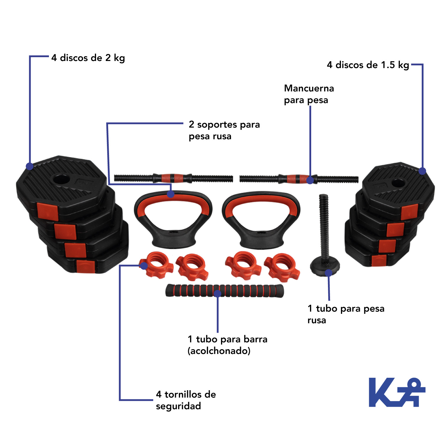 Set Kit Mancuernas Pesas Multiusos Ajustables 4en1 Hogar Gym