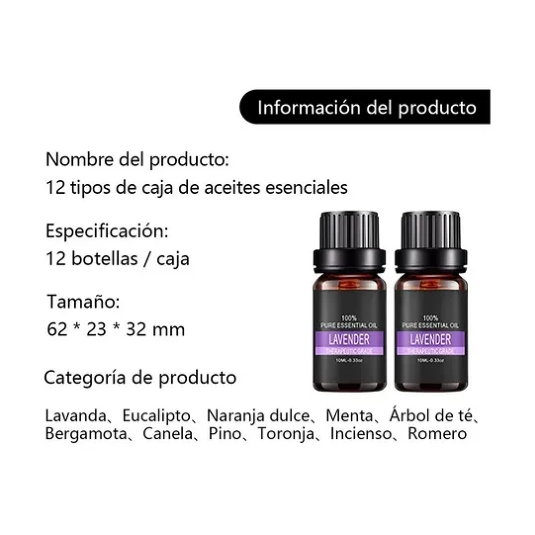 12 Botellas De Aceites Esenciales Para Aromaterapia Puro