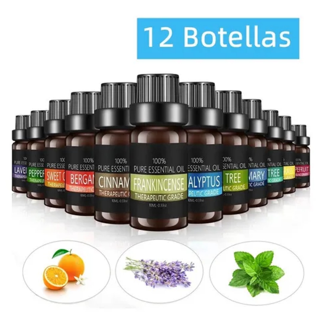 12 Botellas De Aceites Esenciales Para Aromaterapia Puro