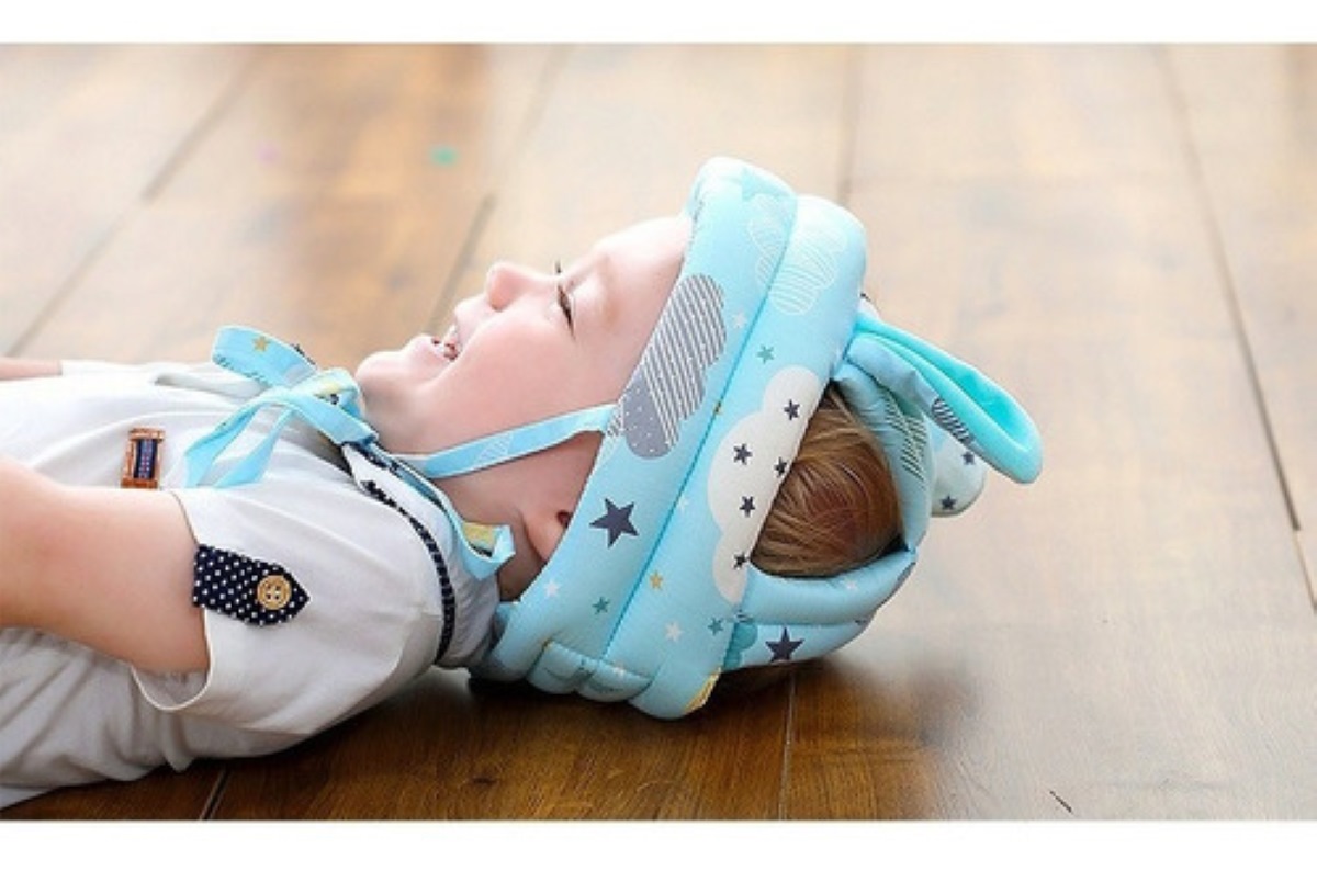 Casco Para Bebes Antigolpes Seguridad Bebes + Rodilleras Azul