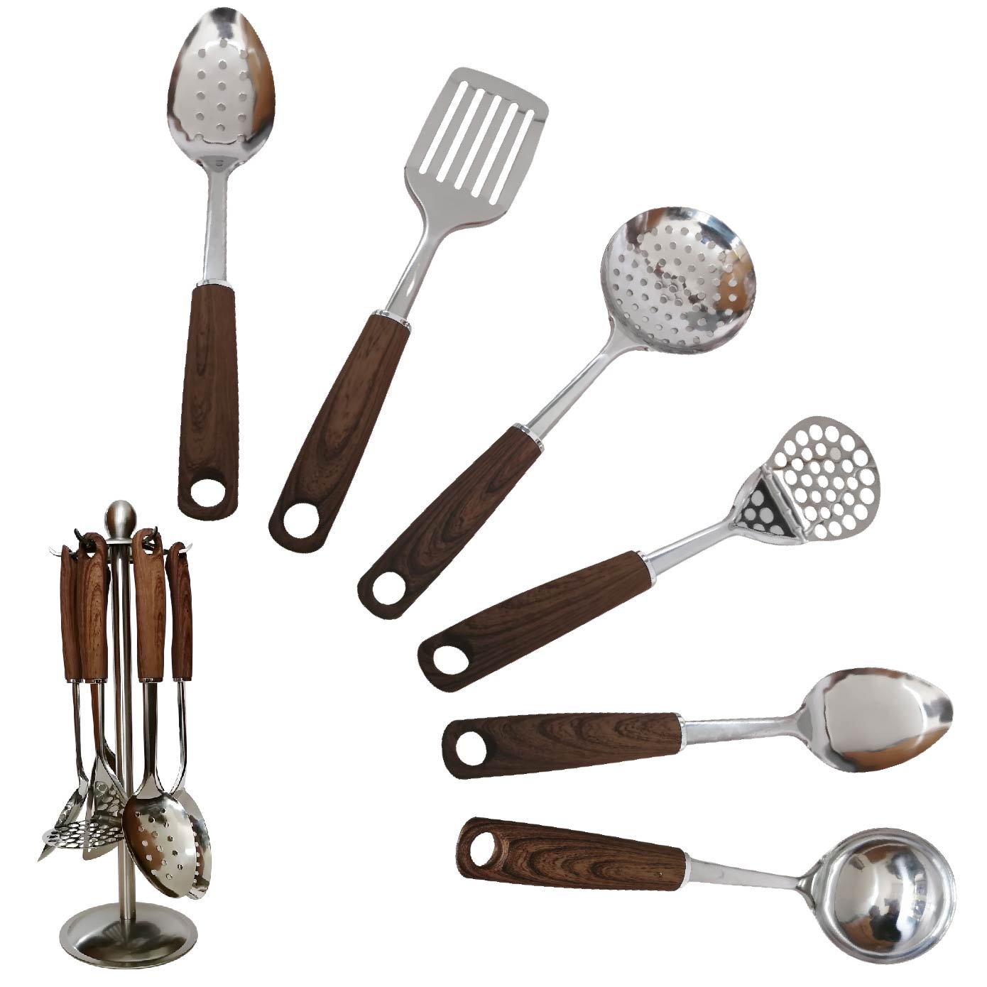 Juego de utensilios RD ROYAL COOK de acero inoxidable 7 piezas, utensilios de cocina de acero antiadherentes 