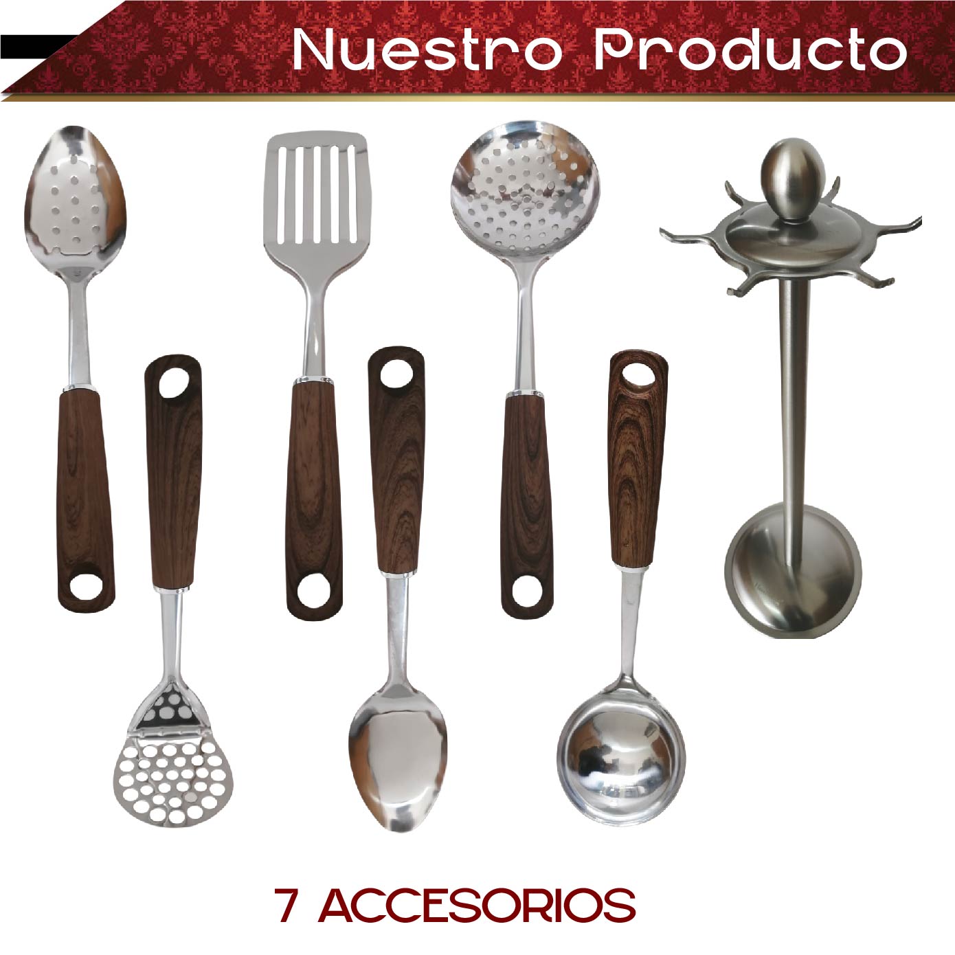 Juego de utensilios RD ROYAL COOK de acero inoxidable 7 piezas, utensilios de cocina de acero antiadherentes 