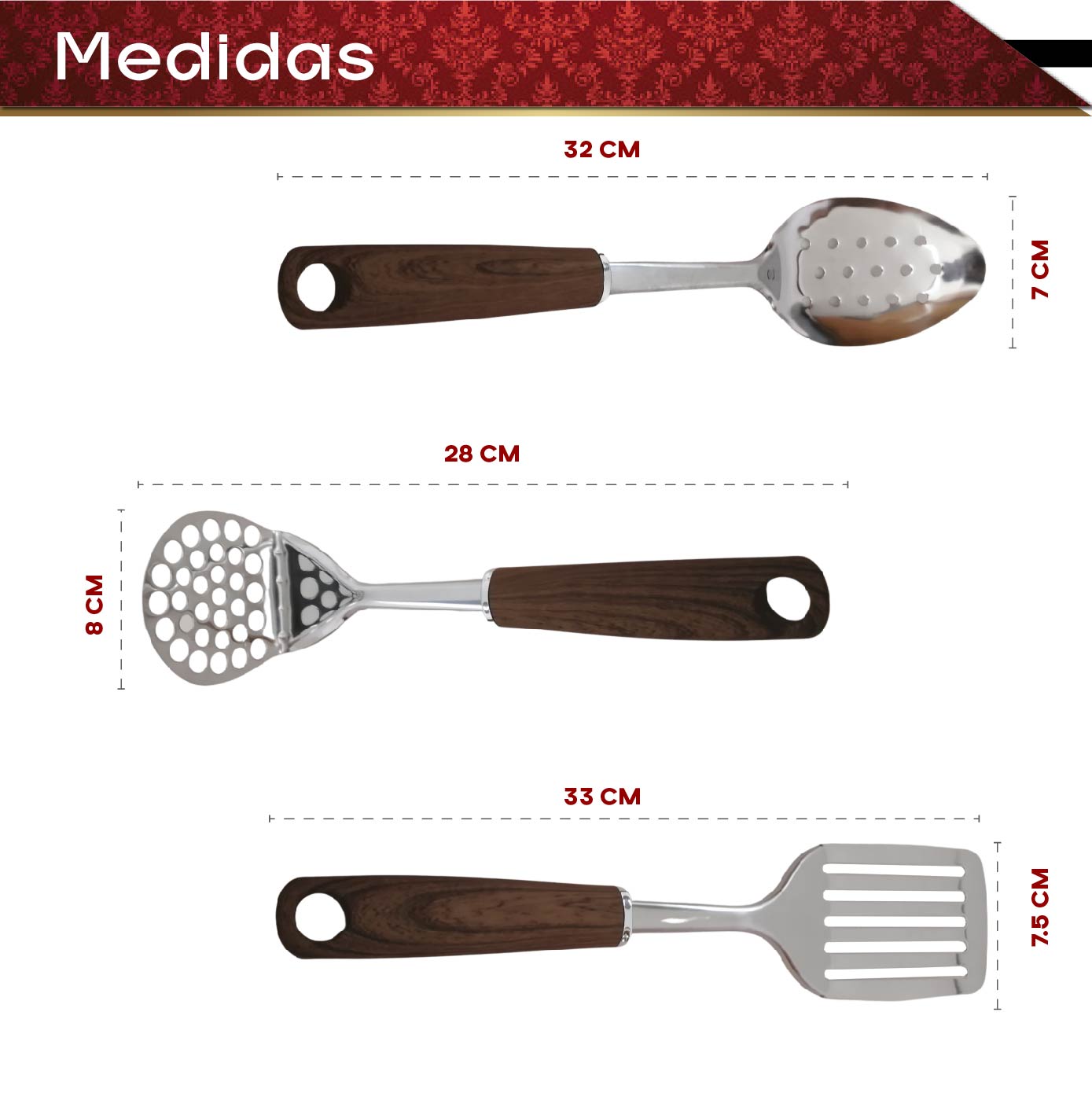 Juego de utensilios RD ROYAL COOK de acero inoxidable 7 piezas, utensilios de cocina de acero antiadherentes 