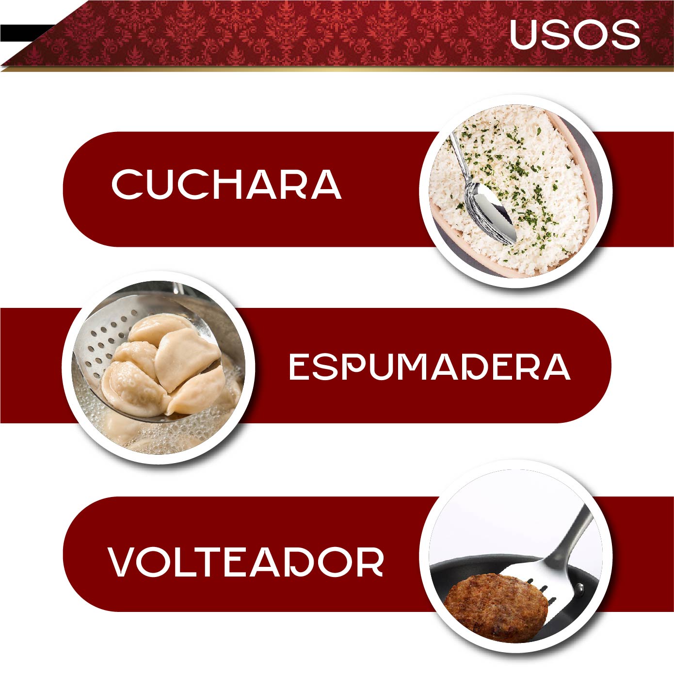 Juego de utensilios RD ROYAL COOK de acero inoxidable 7 piezas, utensilios de cocina de acero antiadherentes 