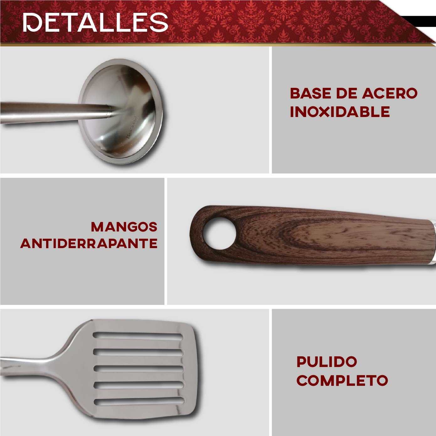Juego de utensilios RD ROYAL COOK de acero inoxidable 7 piezas, utensilios de cocina de acero antiadherentes 