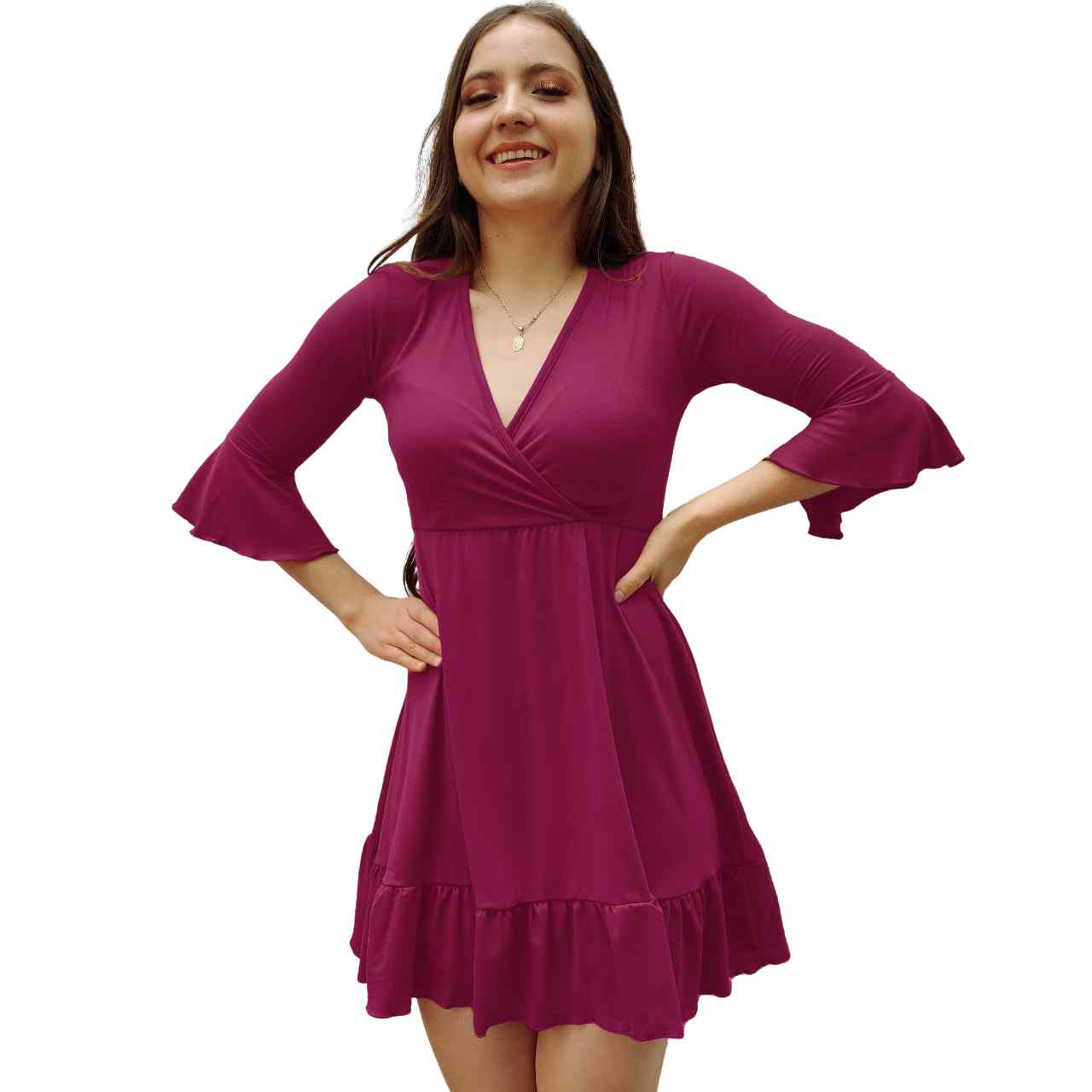 Vestido España corto escote cruzado V olanes curvy playa