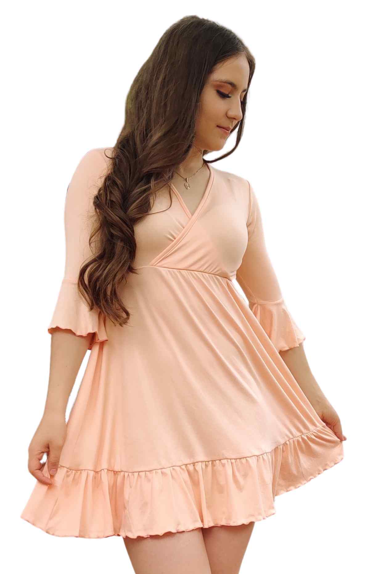 Vestido España corto escote cruzado V olanes curvy playa