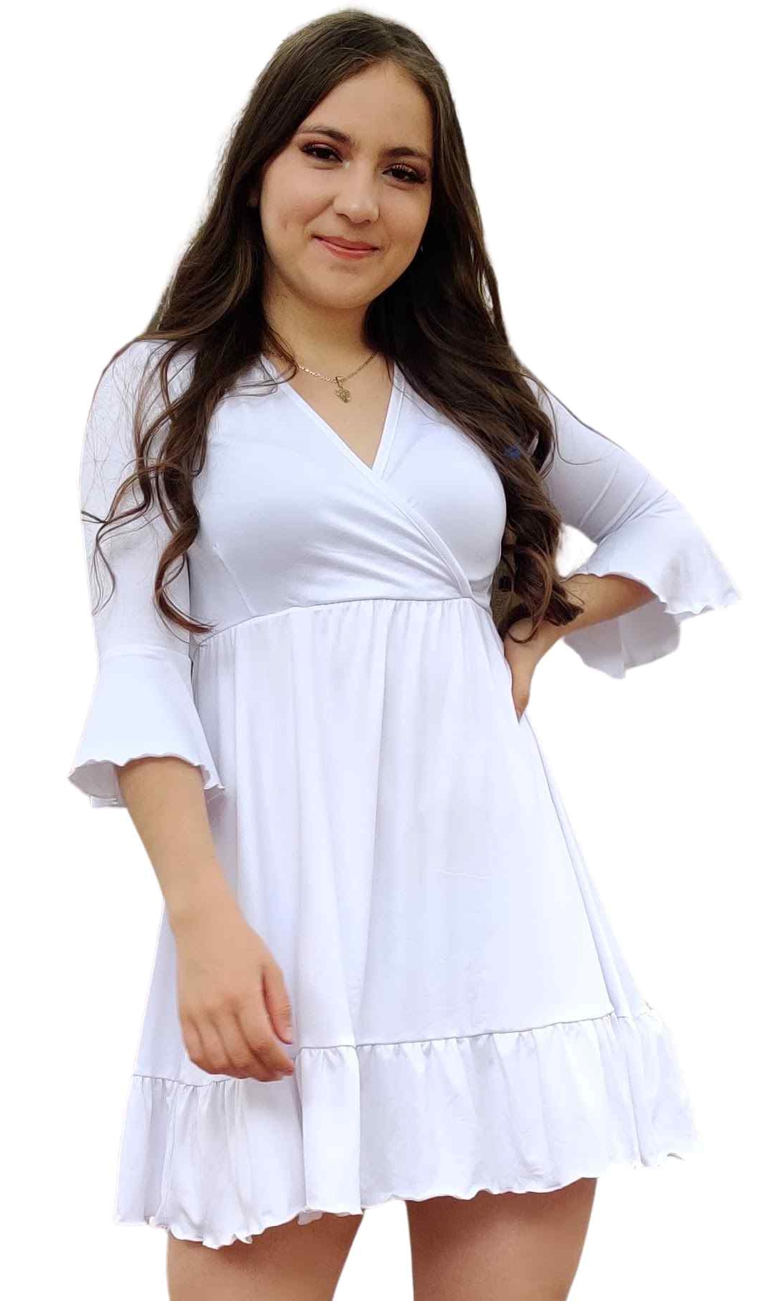 Vestido España corto escote cruzado V olanes curvy playa